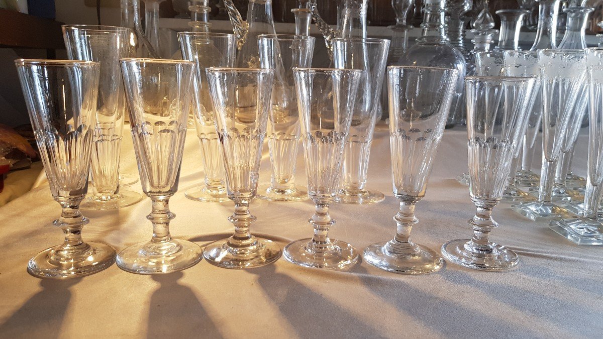 Series Of 6 Antique Crystal Flutes Model Caton-photo-1