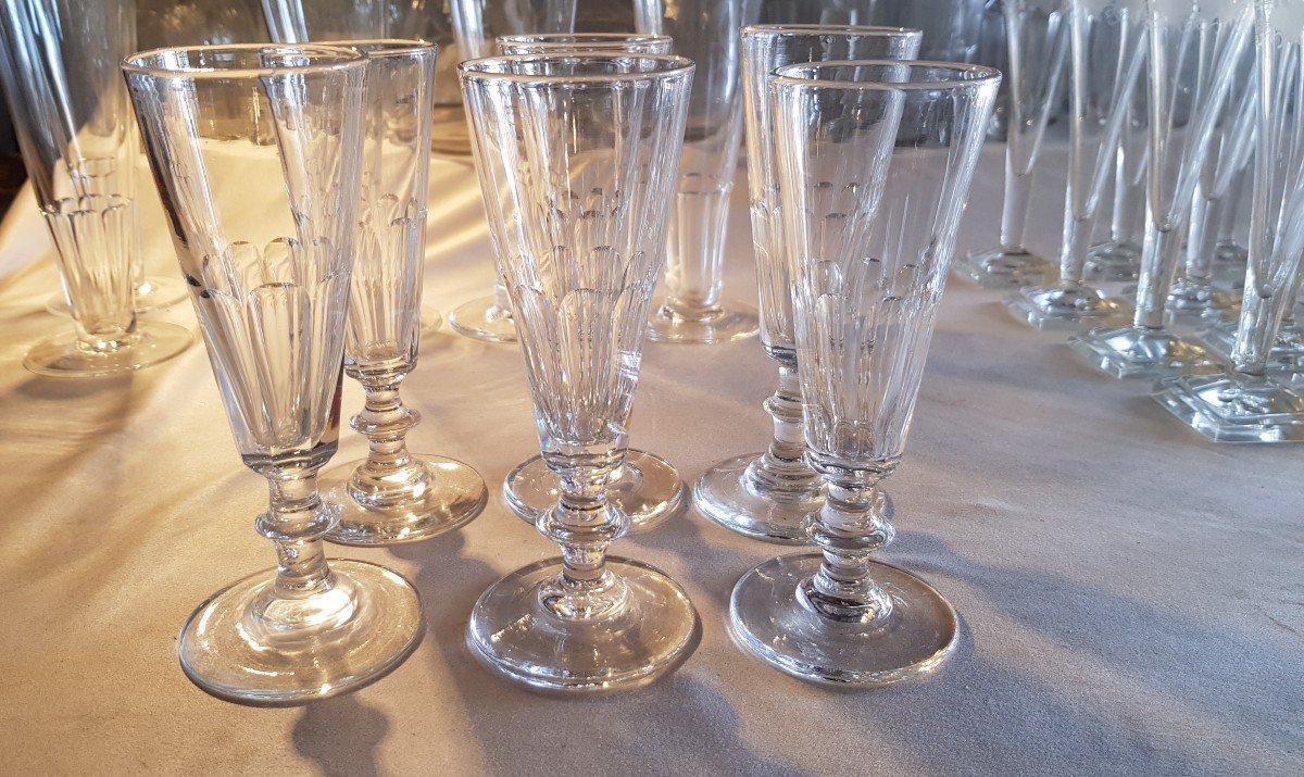 Series Of 6 Antique Crystal Flutes Model Caton-photo-2