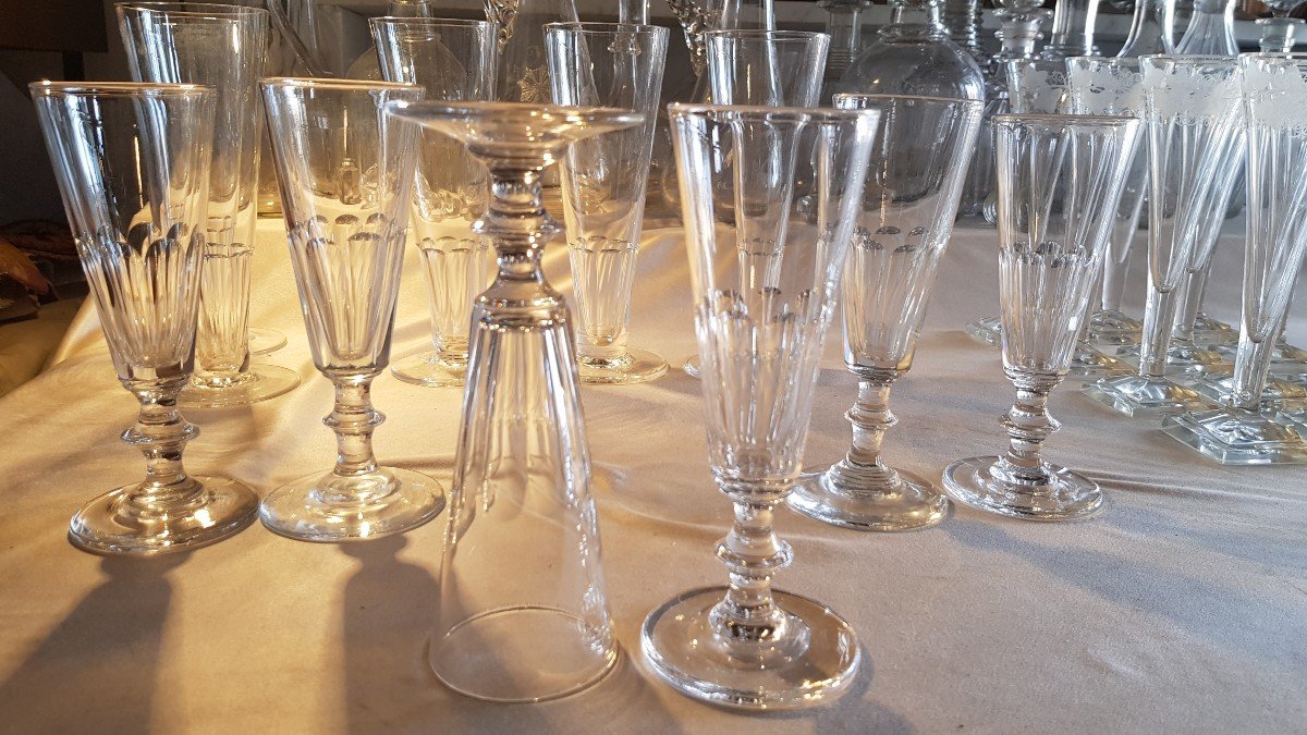 Series Of 6 Antique Crystal Flutes Model Caton-photo-3