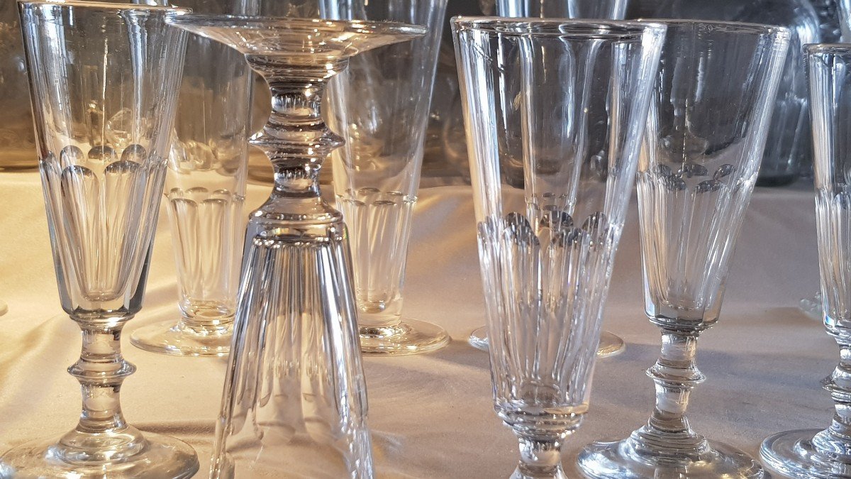 Series Of 6 Antique Crystal Flutes Model Caton-photo-5