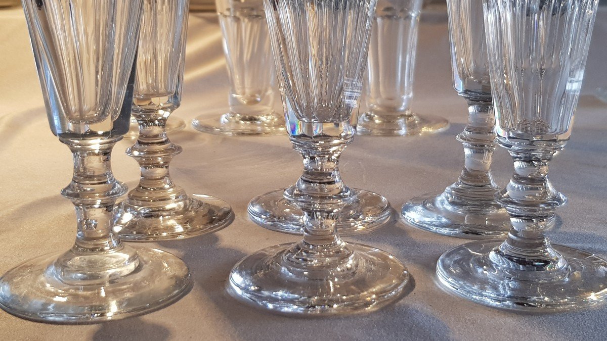 Series Of 6 Antique Crystal Flutes Model Caton