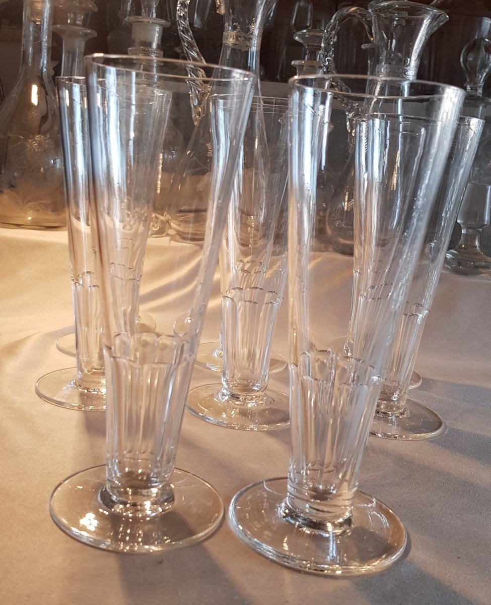 Set Of 8 Old Crystal Pilsner Beer Glasses-photo-3