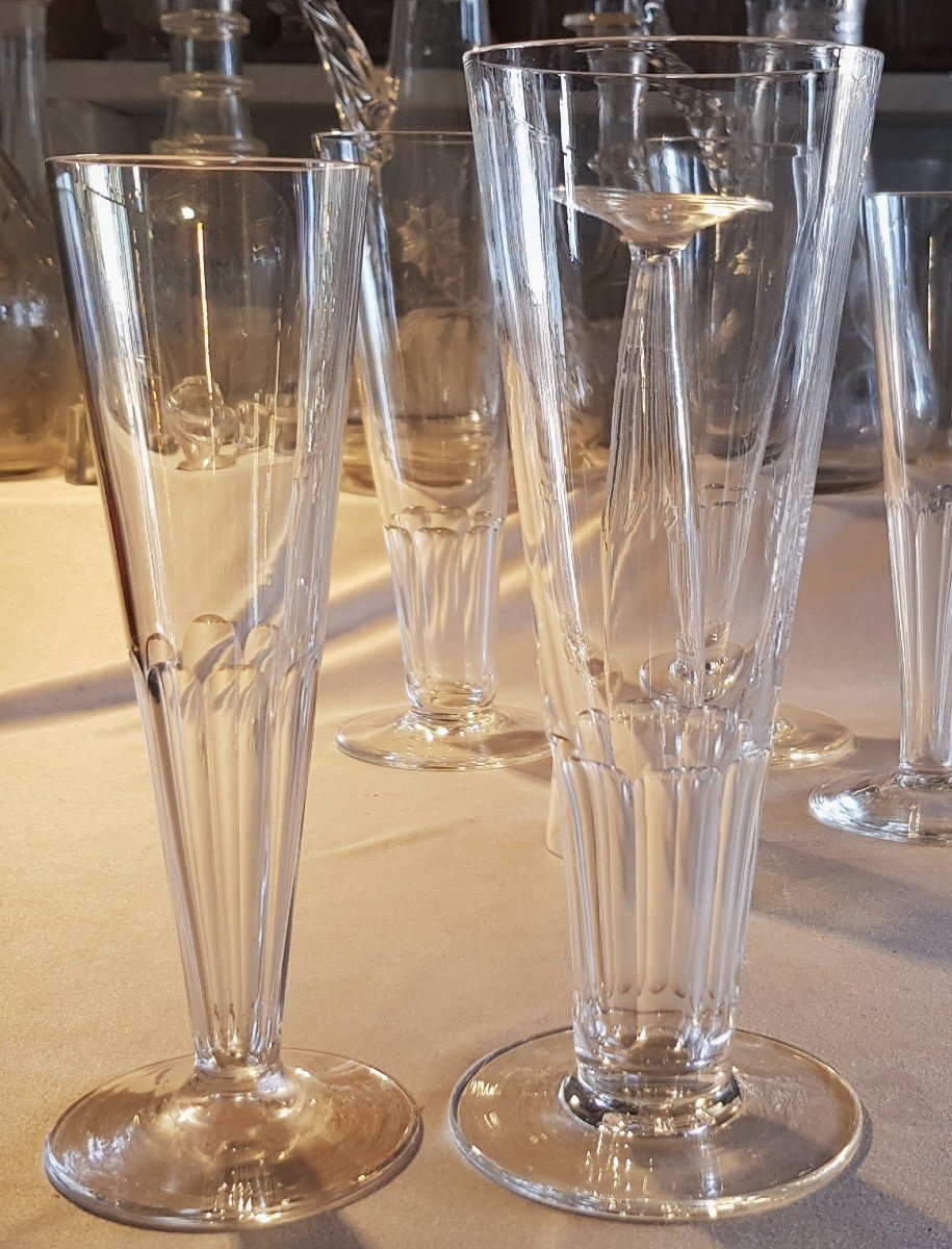 Set Of 8 Old Crystal Pilsner Beer Glasses-photo-3