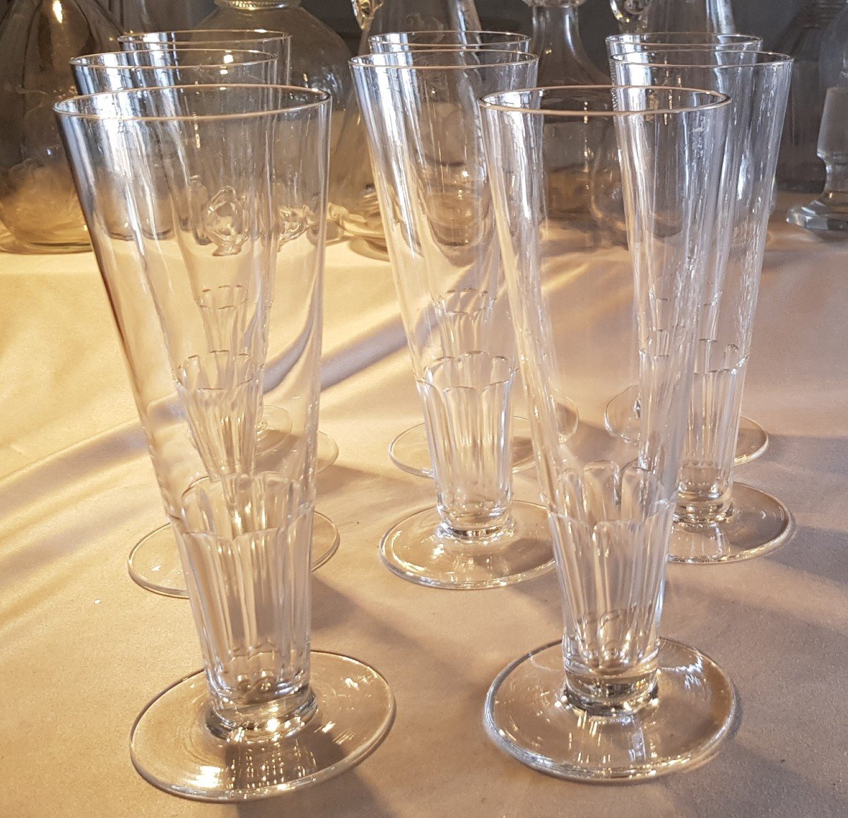 Set Of 8 Old Crystal Pilsner Beer Glasses