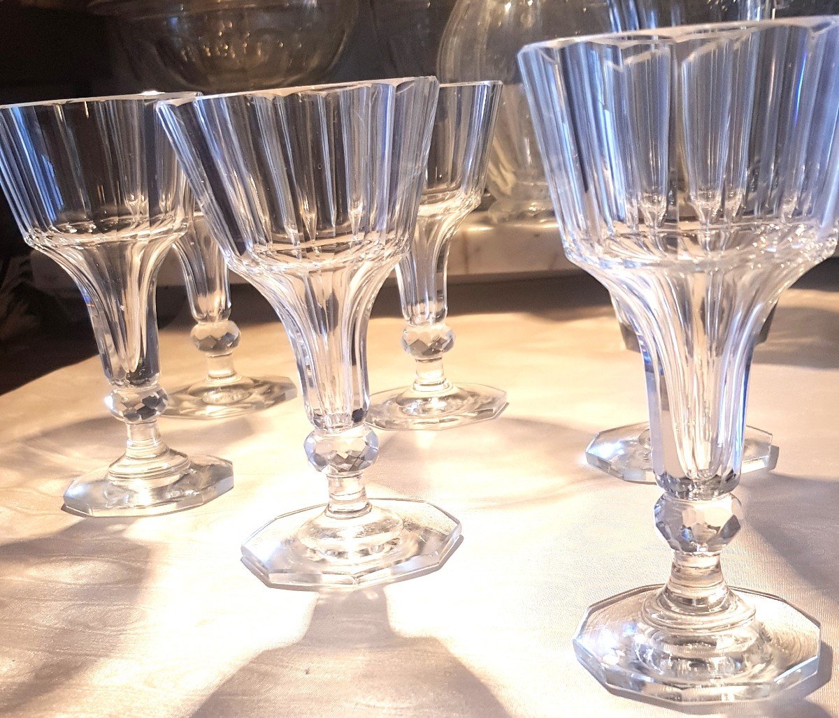 Lot Of 8 Antique Crystal Champagne Flutes 19th Century