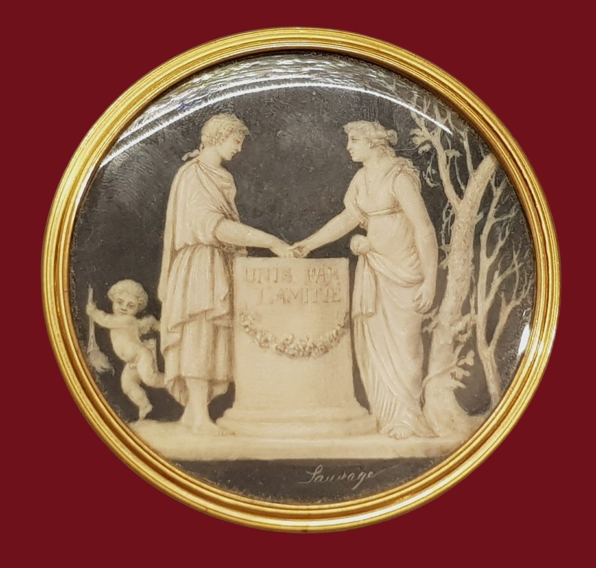 Miniature Antique XVIII ème Siècle In Tondo Signée  Sauvage 