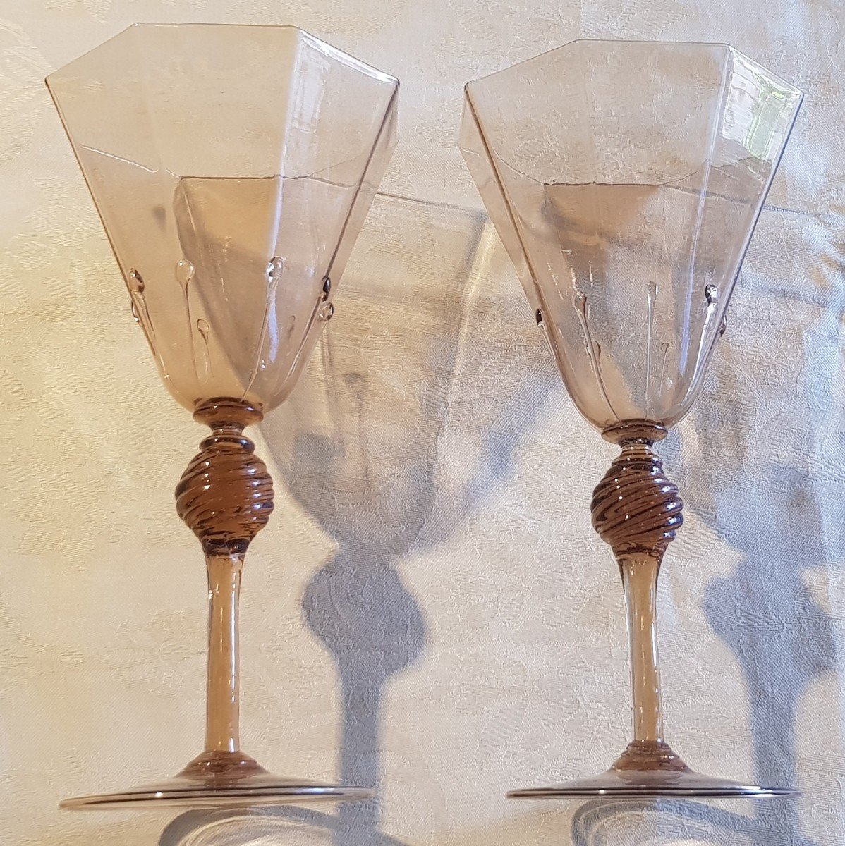 Paire De Petits Verres A Liqueur Antiques En Verre Soufflé Murano Salviati