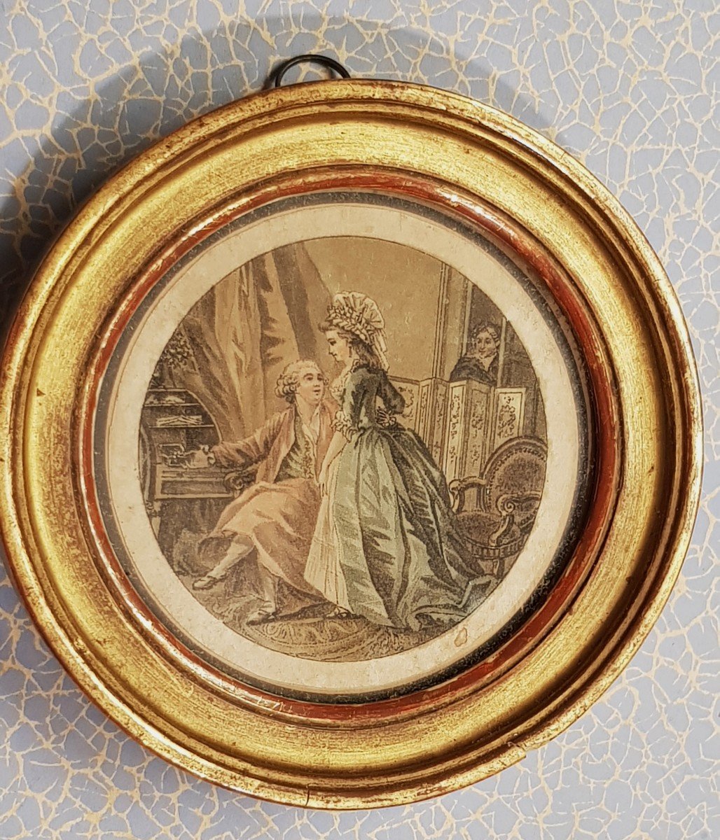 Miniature Engraving 19th Century La Surprise Galante