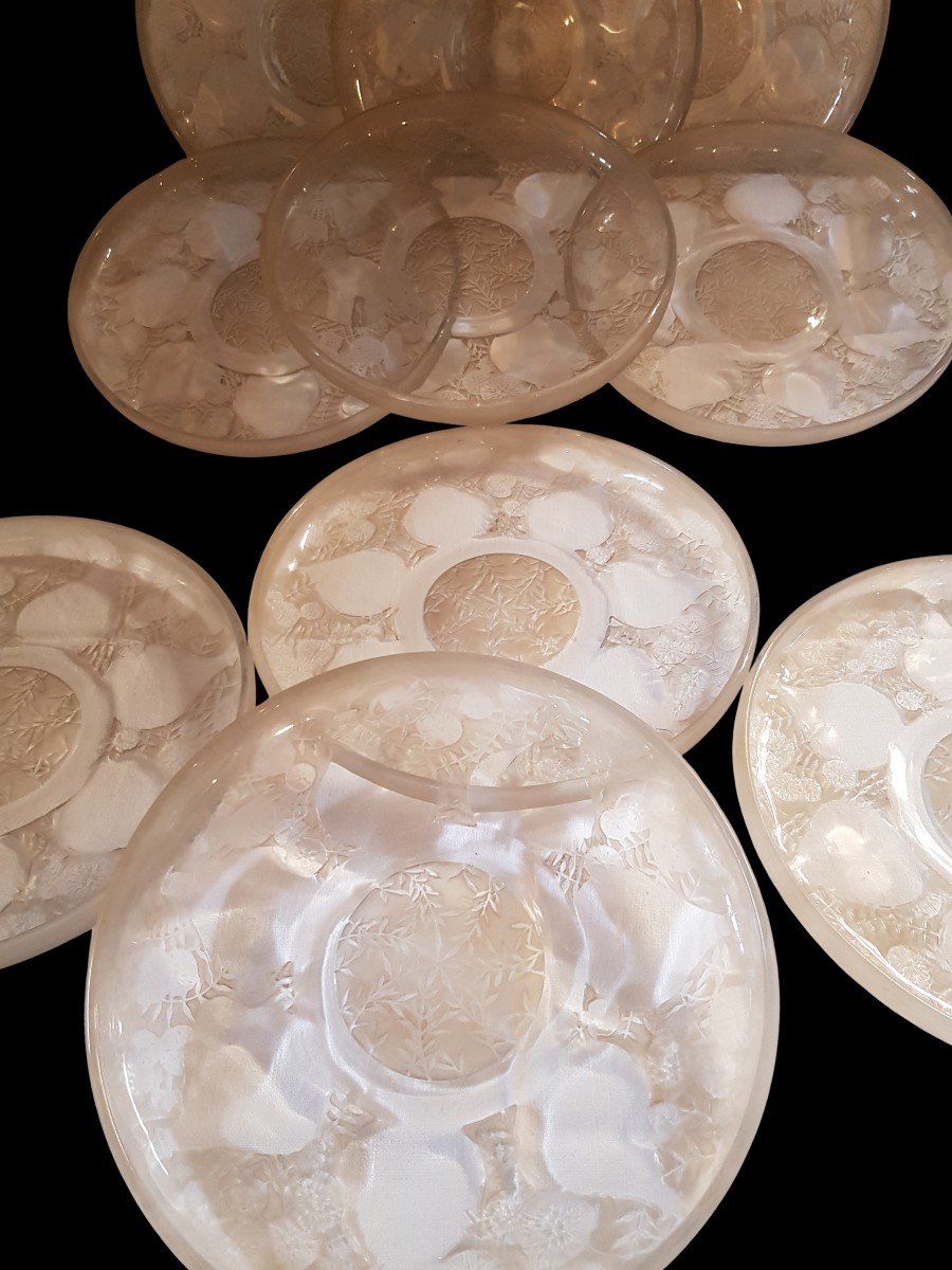 Suite Of 10 Flat Bowls R. Lalique Model Vases