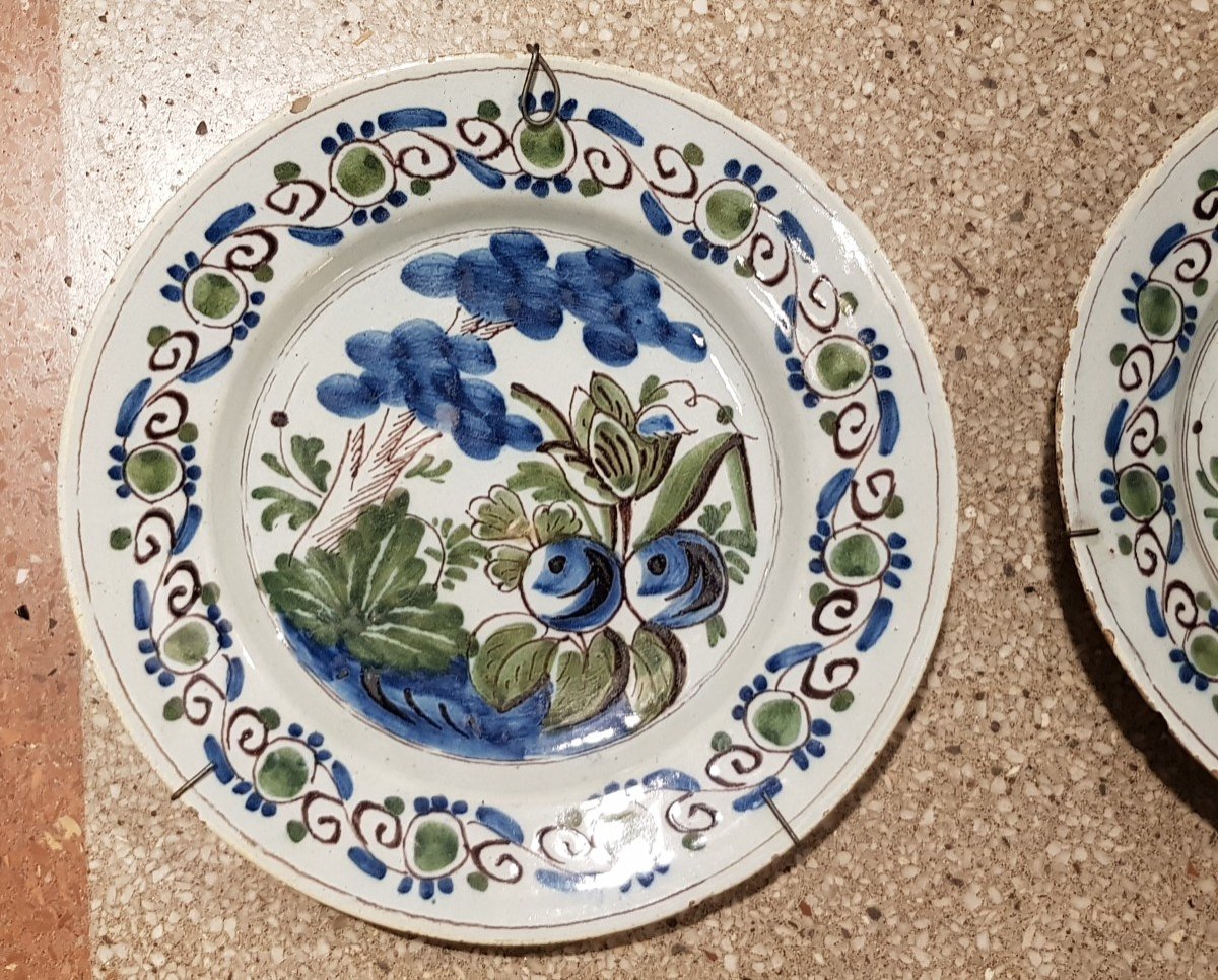 Pair Of Antique Earthenware Plates From Delft Netherlands 18th Century-photo-4