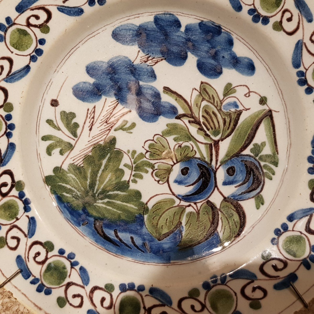 Pair Of Antique Earthenware Plates From Delft Netherlands 18th Century-photo-2