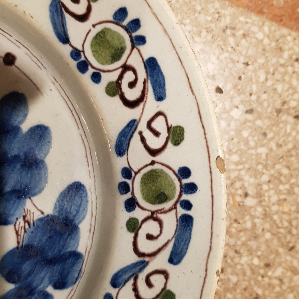 Pair Of Antique Earthenware Plates From Delft Netherlands 18th Century-photo-3