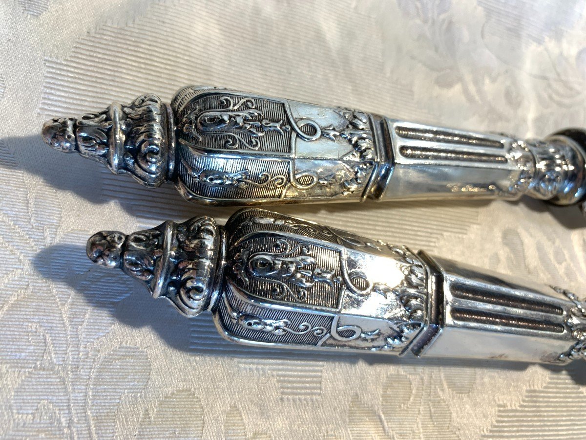 Pair Of Antique 19th Century Serving Cutlery With Silver Handle-photo-4