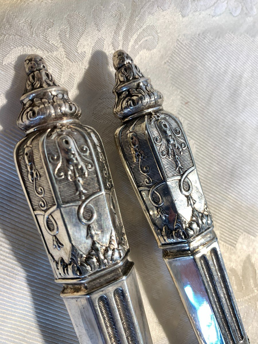 Pair Of Antique 19th Century Serving Cutlery With Silver Handle-photo-1