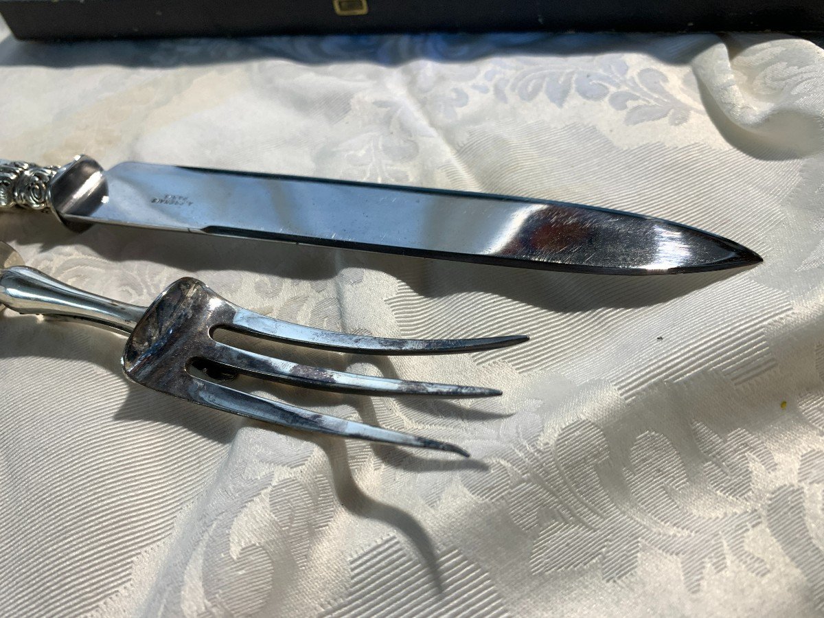 Pair Of Antique 19th Century Serving Cutlery With Silver Handle-photo-2