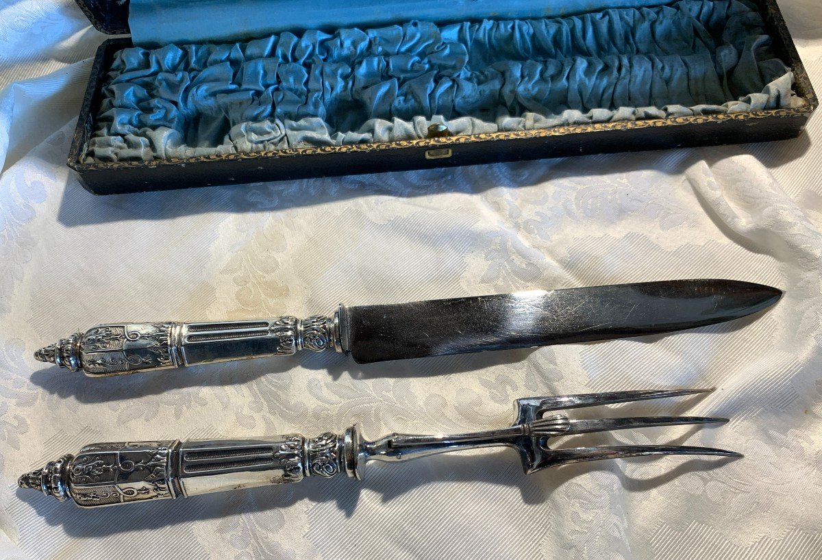 Pair Of Antique 19th Century Serving Cutlery With Silver Handle