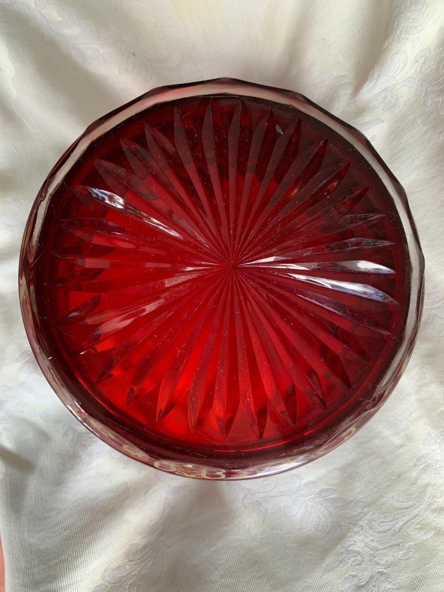 Antique Bohemian Crystal Bucket Circa 1850 In Ruby Glass And Gold Decorations-photo-4