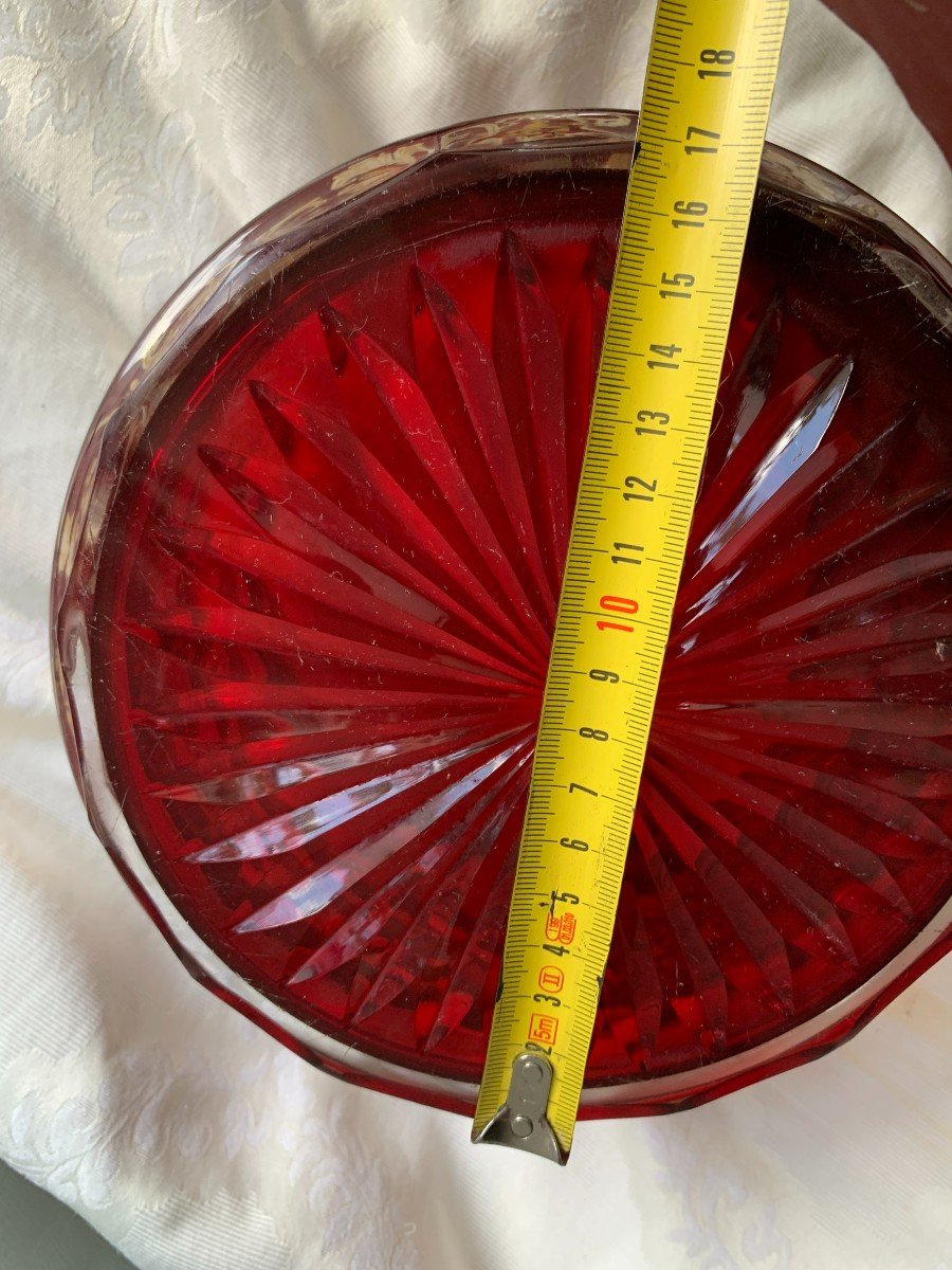 Antique Bohemian Crystal Bucket Circa 1850 In Ruby Glass And Gold Decorations-photo-4