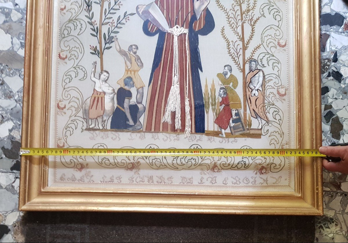 Large Antique Religious Embroidery From The 19th Century - St. Stephen-photo-7