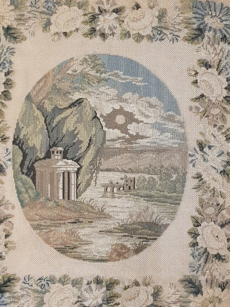 Landscape With Ruins Old Petit Point Embroidery-photo-2