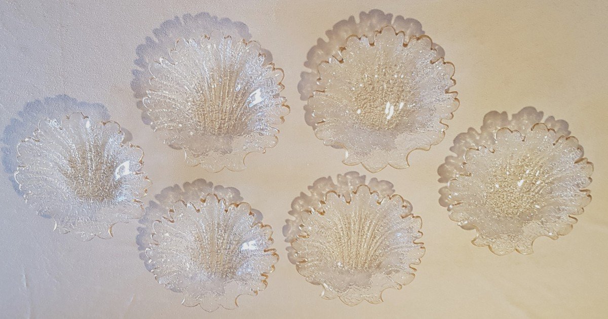 6 Small Old Leaf-shaped Glass Plates-photo-2