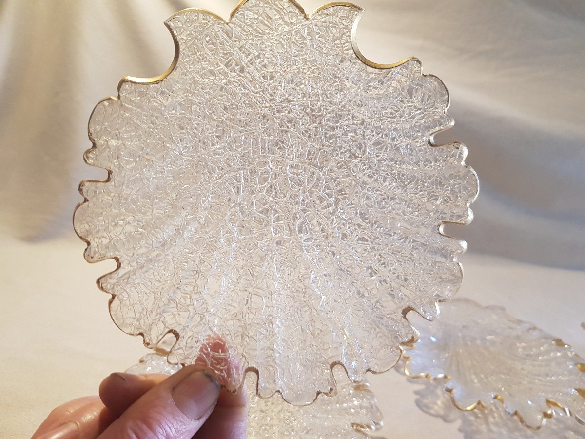 6 Small Old Leaf-shaped Glass Plates-photo-4