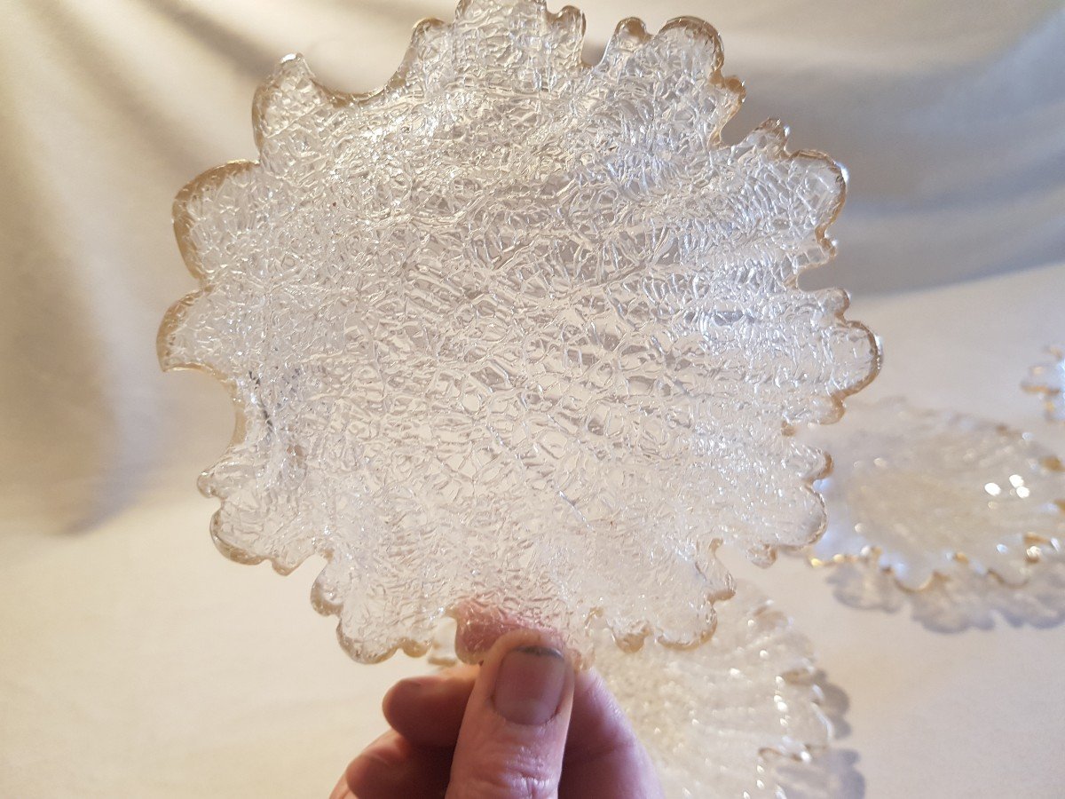 6 Small Old Leaf-shaped Glass Plates-photo-1