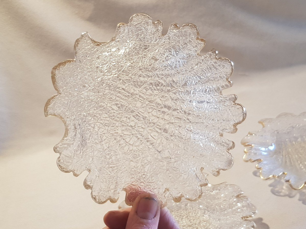 6 Small Old Leaf-shaped Glass Plates-photo-2