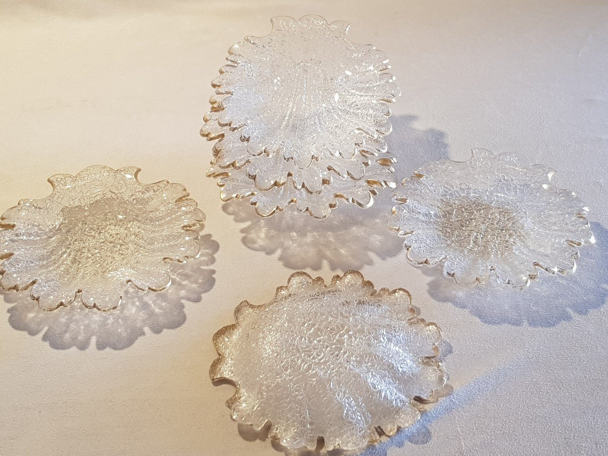 6 Small Old Leaf-shaped Glass Plates-photo-3