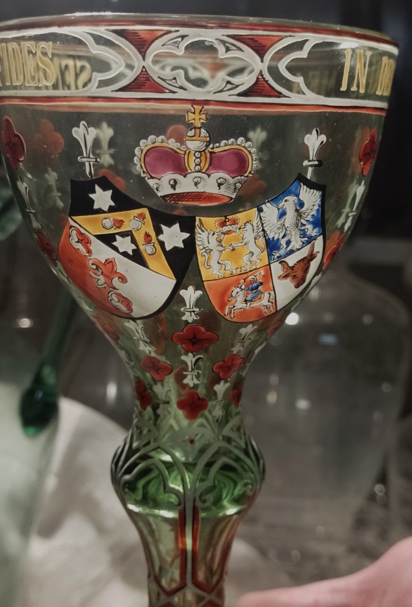 Old Lobmeyr Glass Enameled With Princely Alliance Coat Of Arms-photo-2