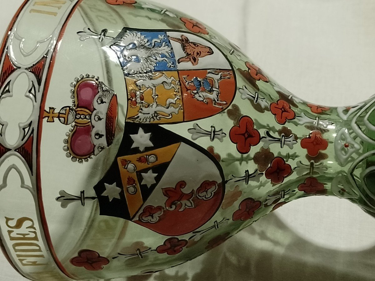 Old Lobmeyr Glass Enameled With Princely Alliance Coat Of Arms-photo-3