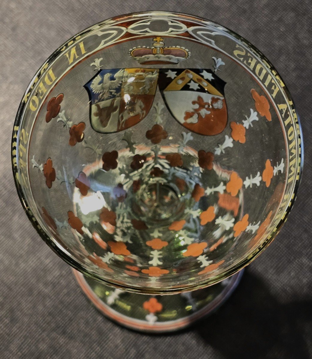 Ancien Verre Lobmeyr émaillé Avec Armoiries d'Alliance Princière-photo-7