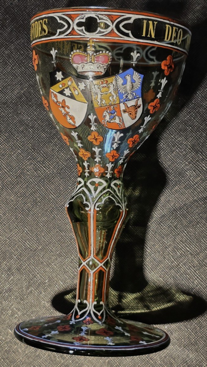 Old Lobmeyr Glass Enameled With Princely Alliance Coat Of Arms