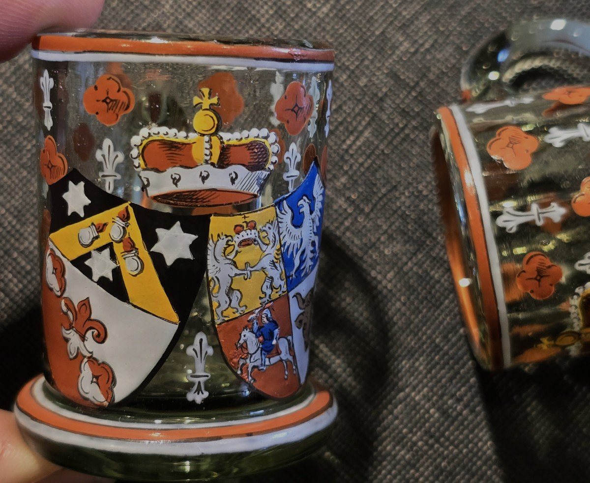 Lot 5 Petits Verres à Liqueur Lobmeyr émaillés Avec Armoiries d'Alliance Princière-photo-3