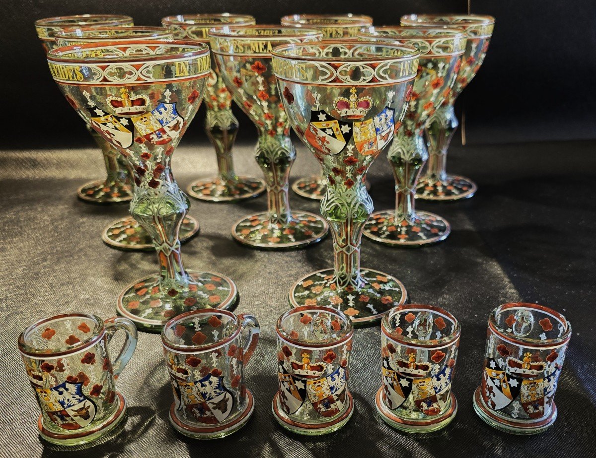 Lot 5 Petits Verres à Liqueur Lobmeyr émaillés Avec Armoiries d'Alliance Princière-photo-7