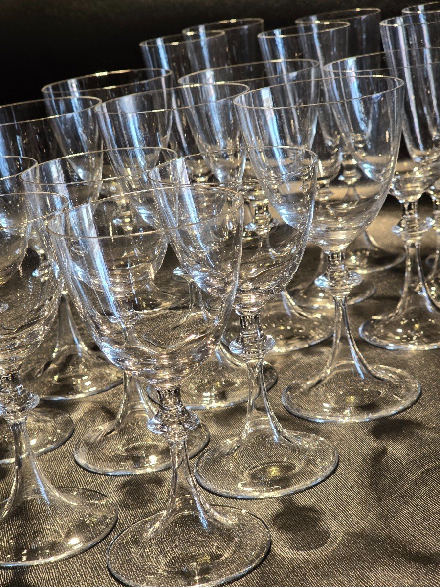 Lot De 18 Verres Anciens En Verre Soufflé : 6 Pour l'Eau, 6 Pour Le Vin Et 6 Flûtes à Champagne-photo-2