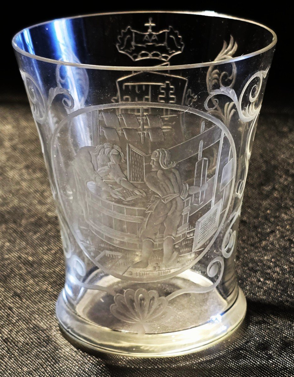 Antique Engraved Bohemian Tumbler