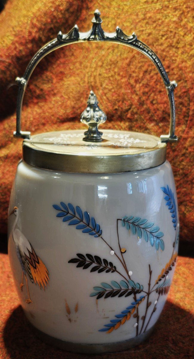 Antique Biscuit Tin In Enameled Soapy Opaline-photo-3