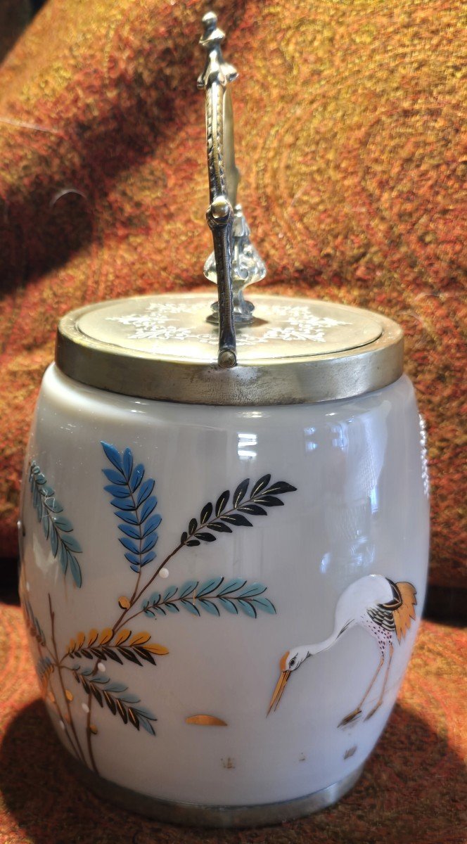 Antique Biscuit Tin In Enameled Soapy Opaline-photo-4