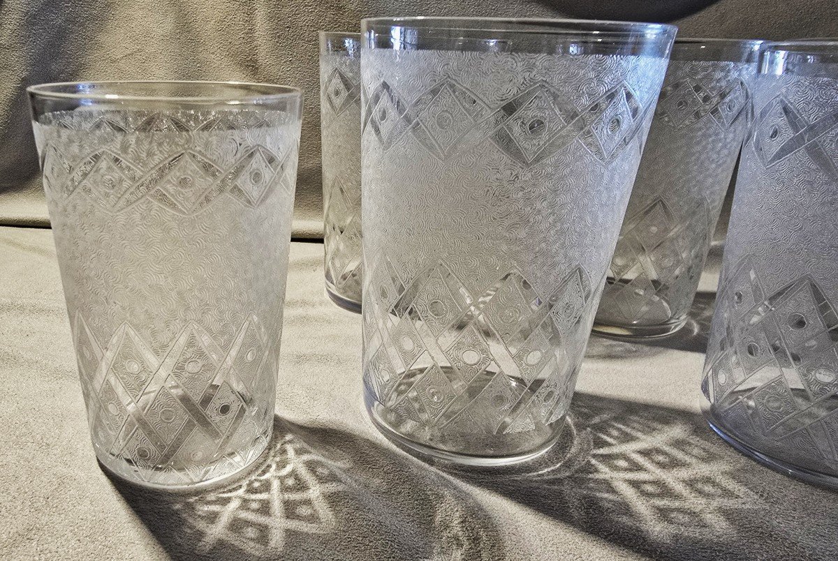 Set Of 15 Antique Acid-etched Crystal Goblets-photo-4