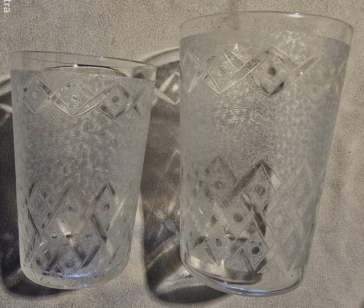 Set Of 15 Antique Acid-etched Crystal Goblets-photo-2