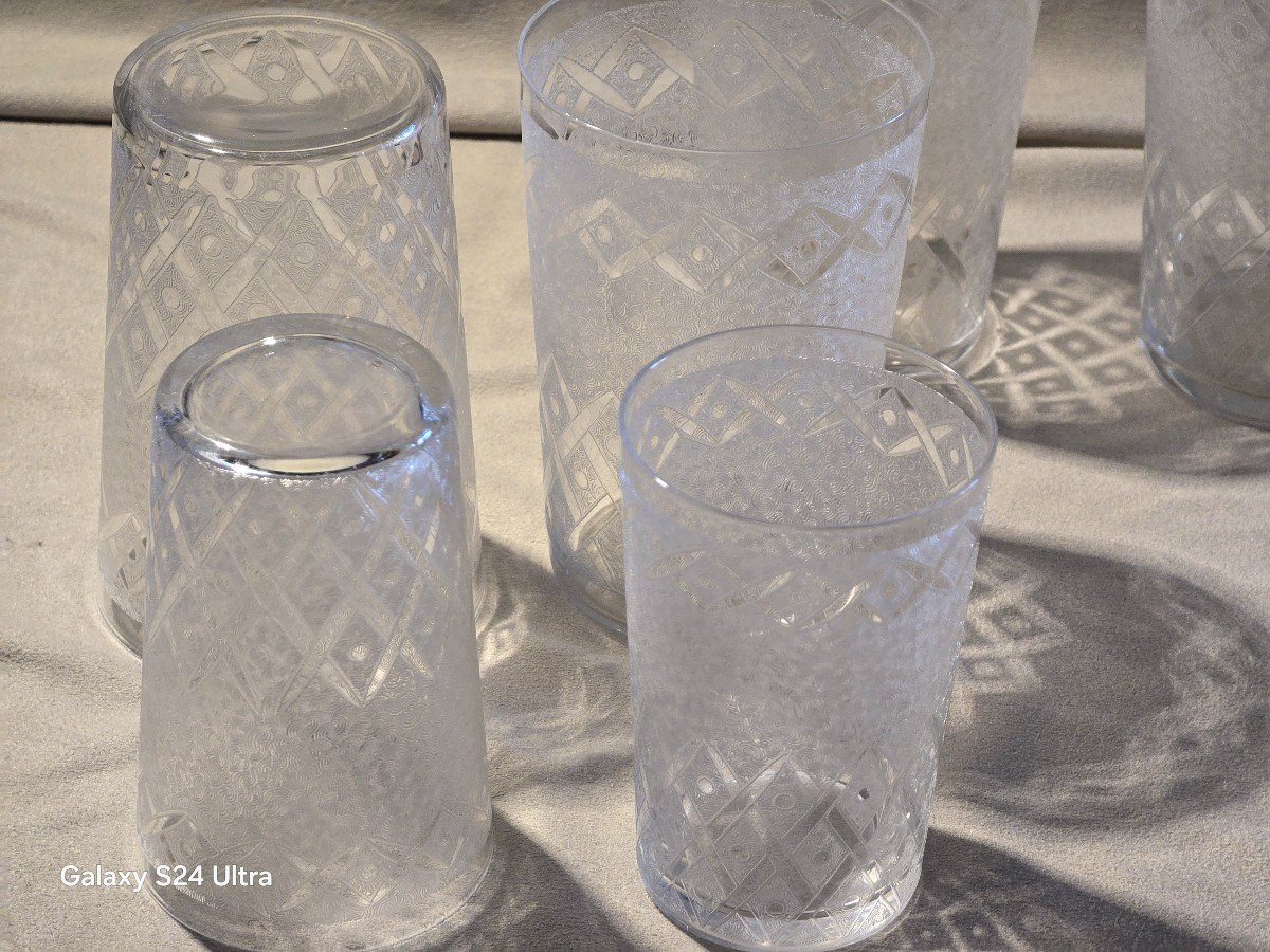 Set Of 15 Antique Acid-etched Crystal Goblets-photo-4