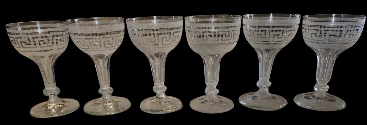 Suite De 6 Flutes à Champagne XIX ème S En Cristal Gravé 