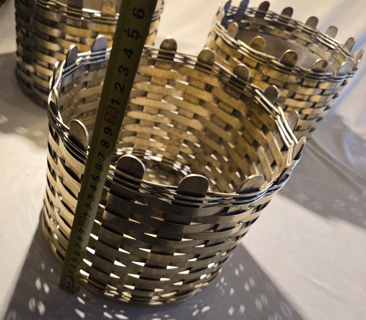 Pair Of Antique Cache-pots In Braided Silver-plated Metal-photo-7