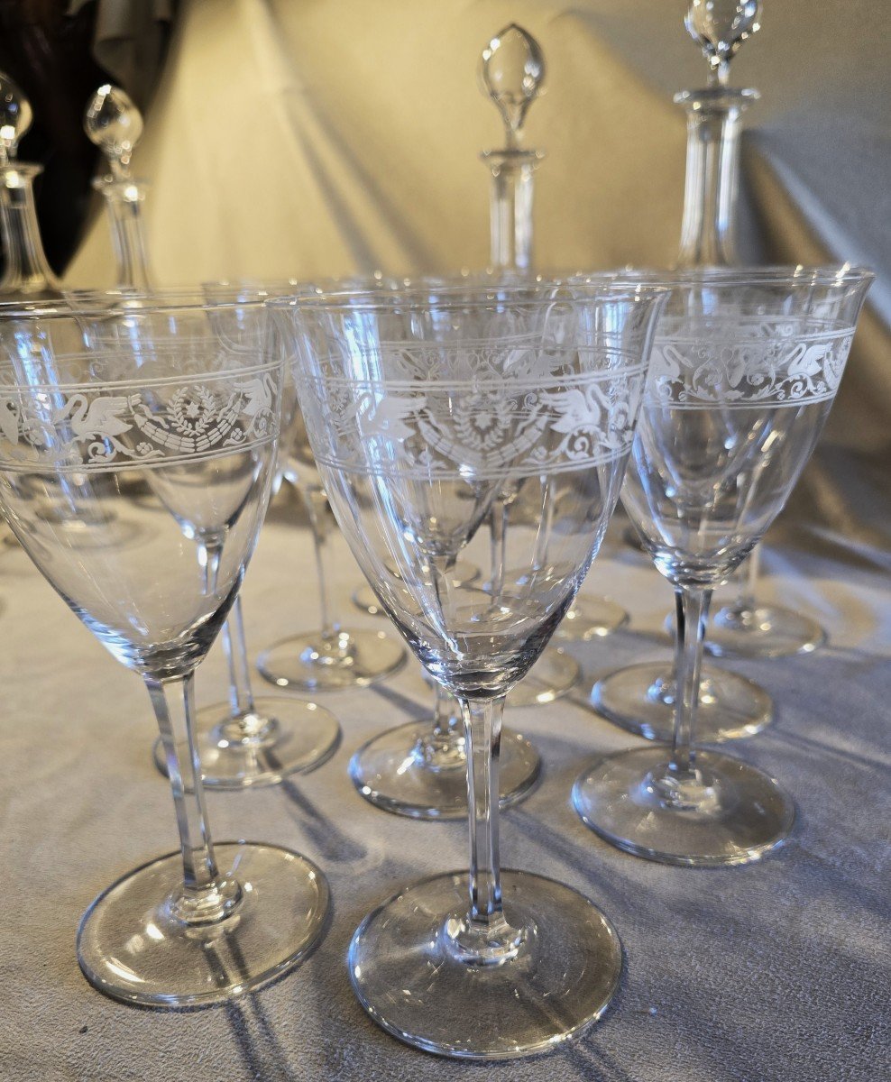 Set Of 11 Antique Water Glasses In Baccarat Crystal Empire Swan Model-photo-2