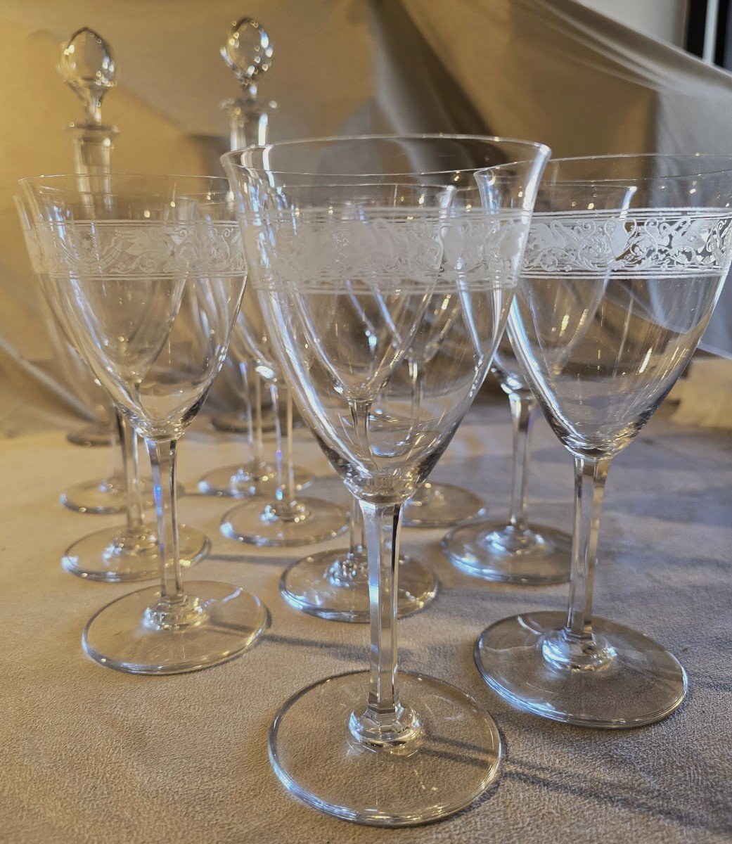 Set Of 11 Antique Water Glasses In Baccarat Crystal Empire Swan Model-photo-3