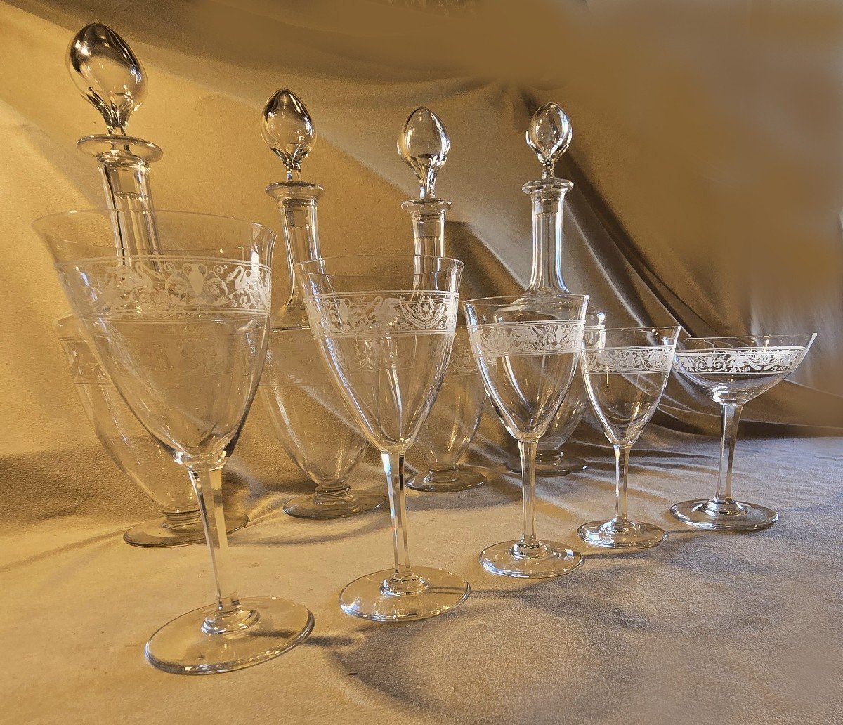 Set Of 11 Antique Water Glasses In Baccarat Crystal Empire Swan Model-photo-5