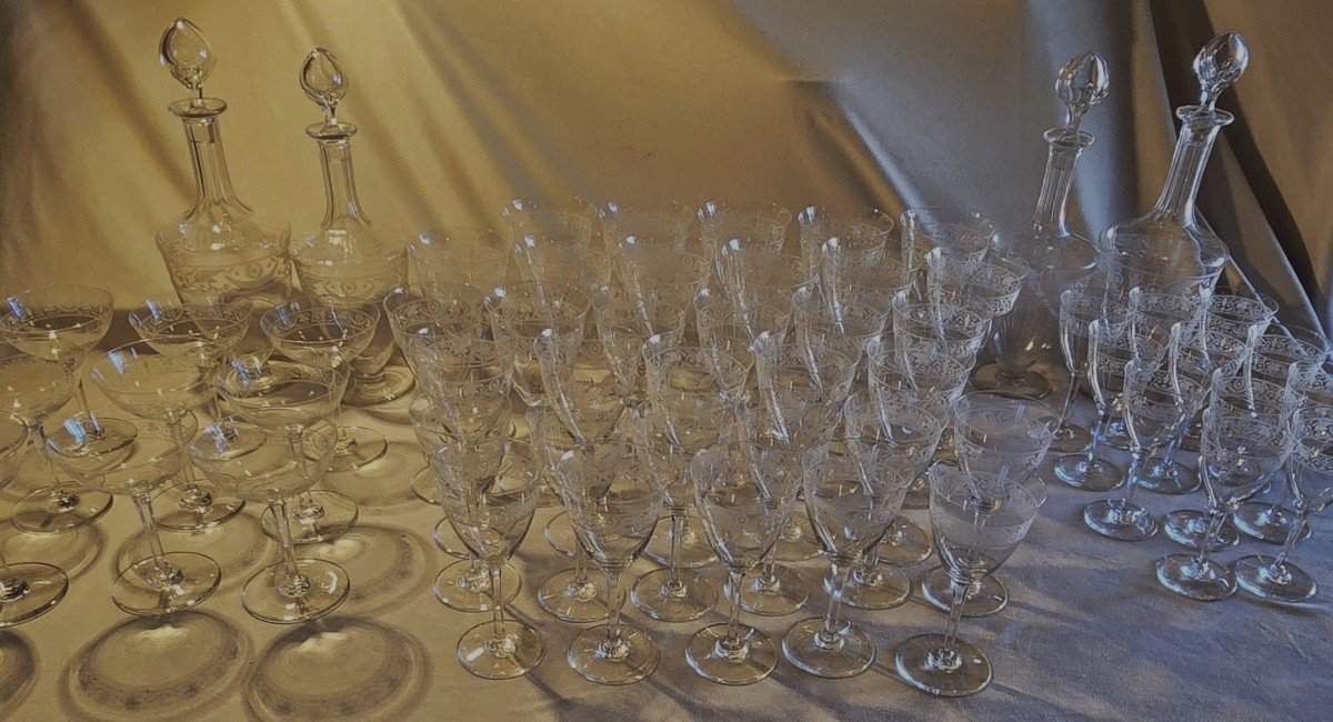 Set Of 11 Antique Water Glasses In Baccarat Crystal Empire Swan Model-photo-6