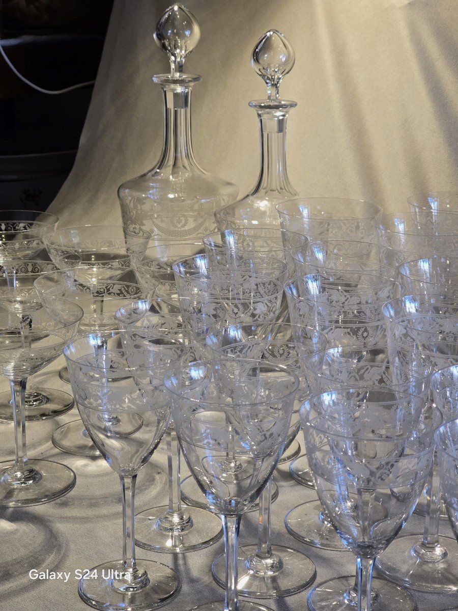 Lot Of 11 Antique Wine Glasses, Height 16.5 Cm, In Baccarat Crystal, Swan Empire Model-photo-2