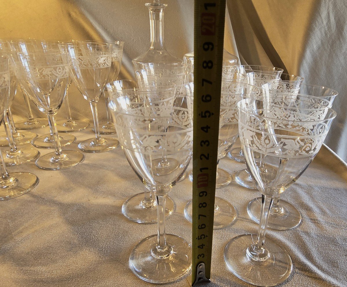 Lot Of 11 Antique Wine Glasses, Height 15cm, In Baccarat Crystal Swan Empire Model-photo-4